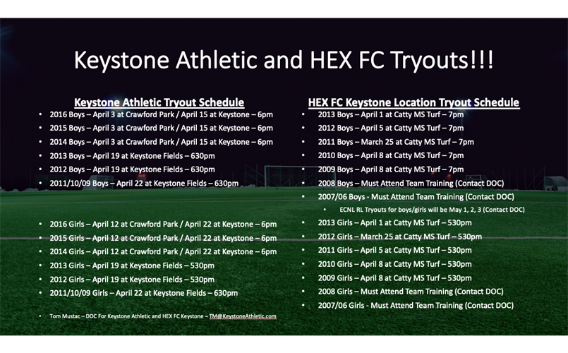 Keystone Athletic and HEX FC Keystone Tryouts